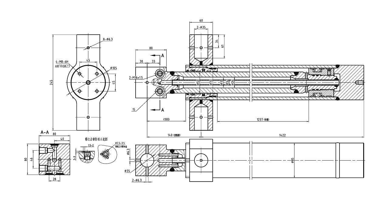Technical specification table for HCYY11112022 outrigger rack support cylinder