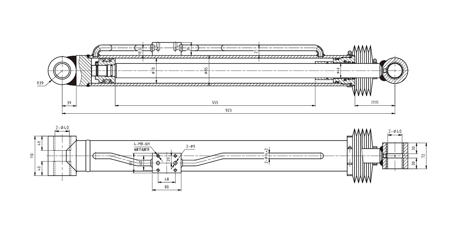 Aerial Platform Main Boom Angle Cylinder (555mm Stroke) 3 Main Boom Angle Cylinder HCYY11112010 technical specification drawing