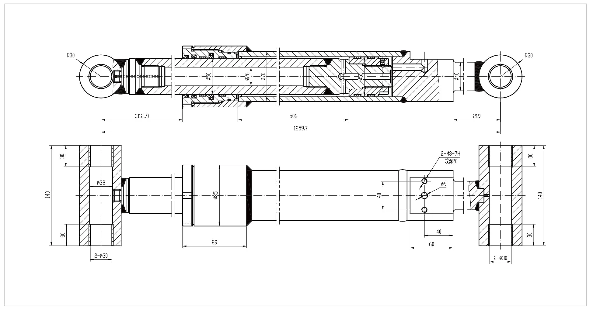 Aerial Platform Main Boom Angle Cylinder (506mm Stroke) 3 Main Boom Angle Cylinder Technical Specification Table — HCYY11112005 official catalogue data