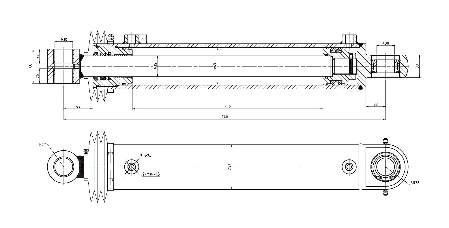HCYY11112012 steering cylinder technical specification drawing