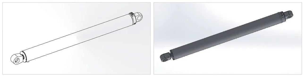 Hook-Lift Truck Swing Arm Cylinder side profile engineering view