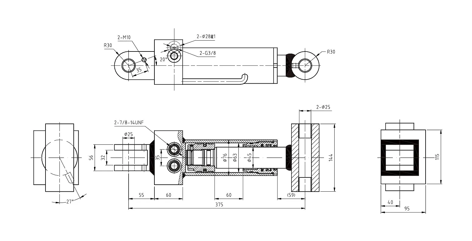Aerial Work Platform Upper Leveling Cylinder (60mm Stroke) 3 Upper Leveling Cylinder HCYY11112008 technical specification datasheet